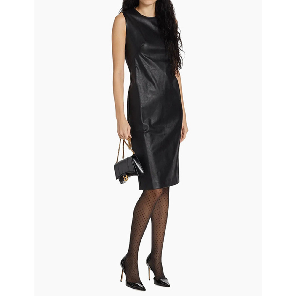 NWt Spanx Black Dress Leather-Like Vegan Leather Sheath/ Midi, Small
